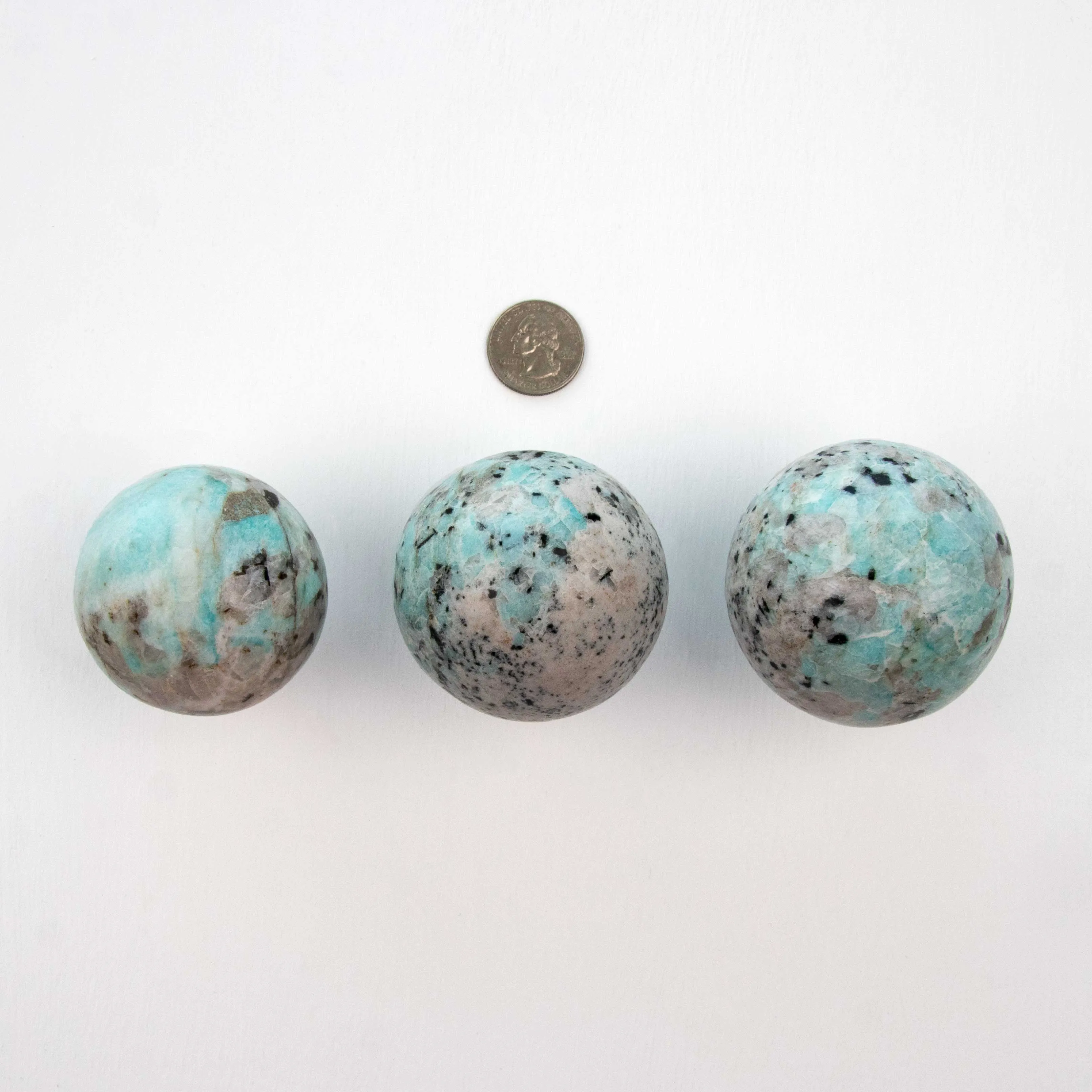 Amazonite - Spheres, w/Smokey Quartz