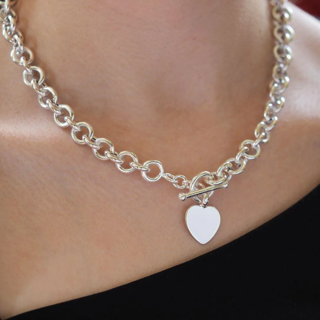 Chunky Heart Sterling Silver T-Bar Necklace Personalised