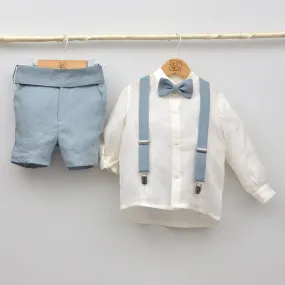 Conjunto lino Santiago con camisa, tirantes, pajarita y pantalón con fajín