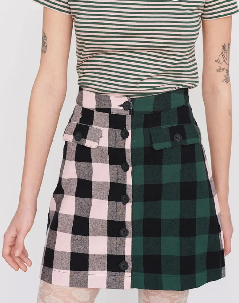 CURATOR CHECK MIDI SKIRT