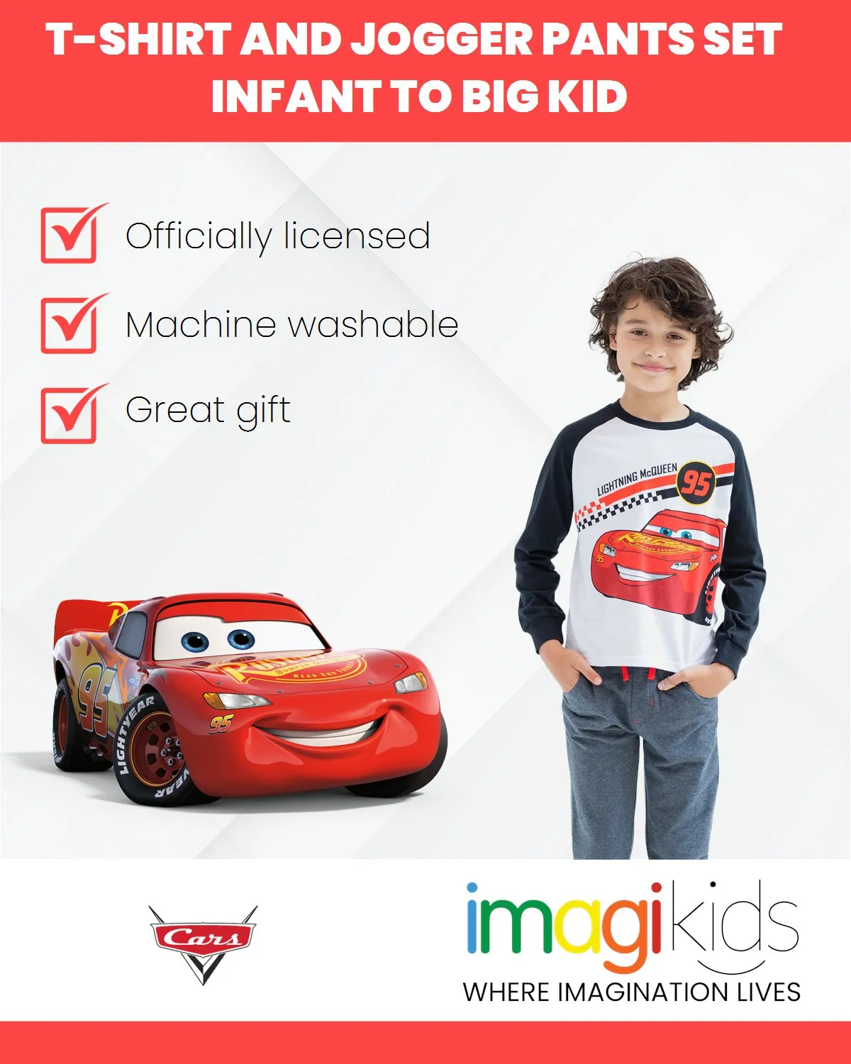 Disney Cars Lightning McQueen T-Shirt and Jogger French Terry Pants Outfit Set