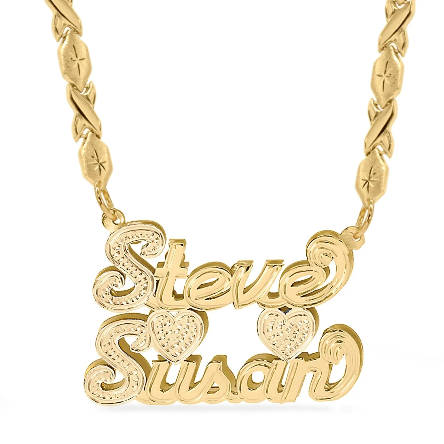 Double Plated Couples Name Necklace with Xoxo chain