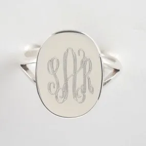 Engraved Sterling Silver Ring - Vertical Oval