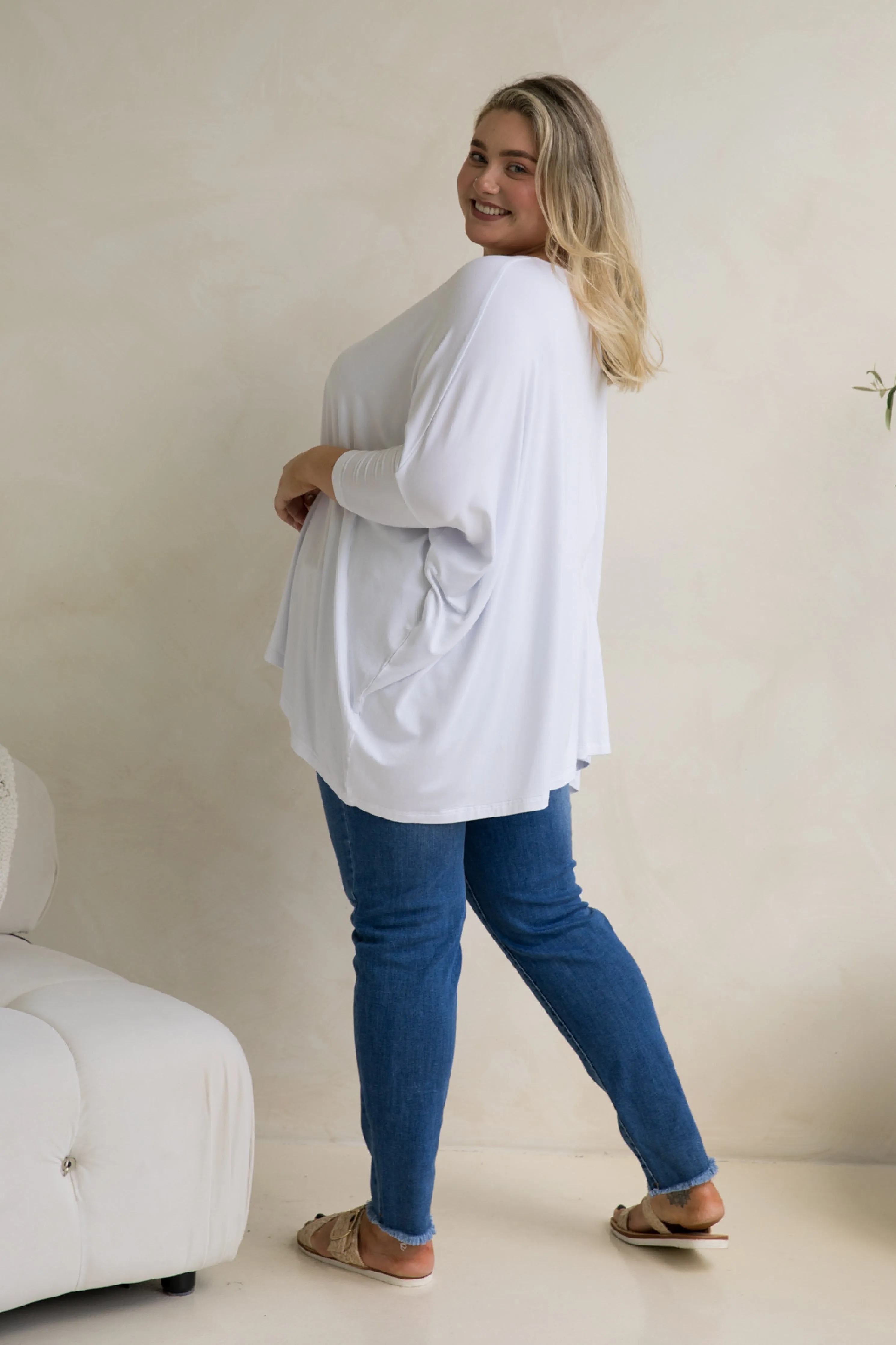 Long Sleeve Essential Top in White