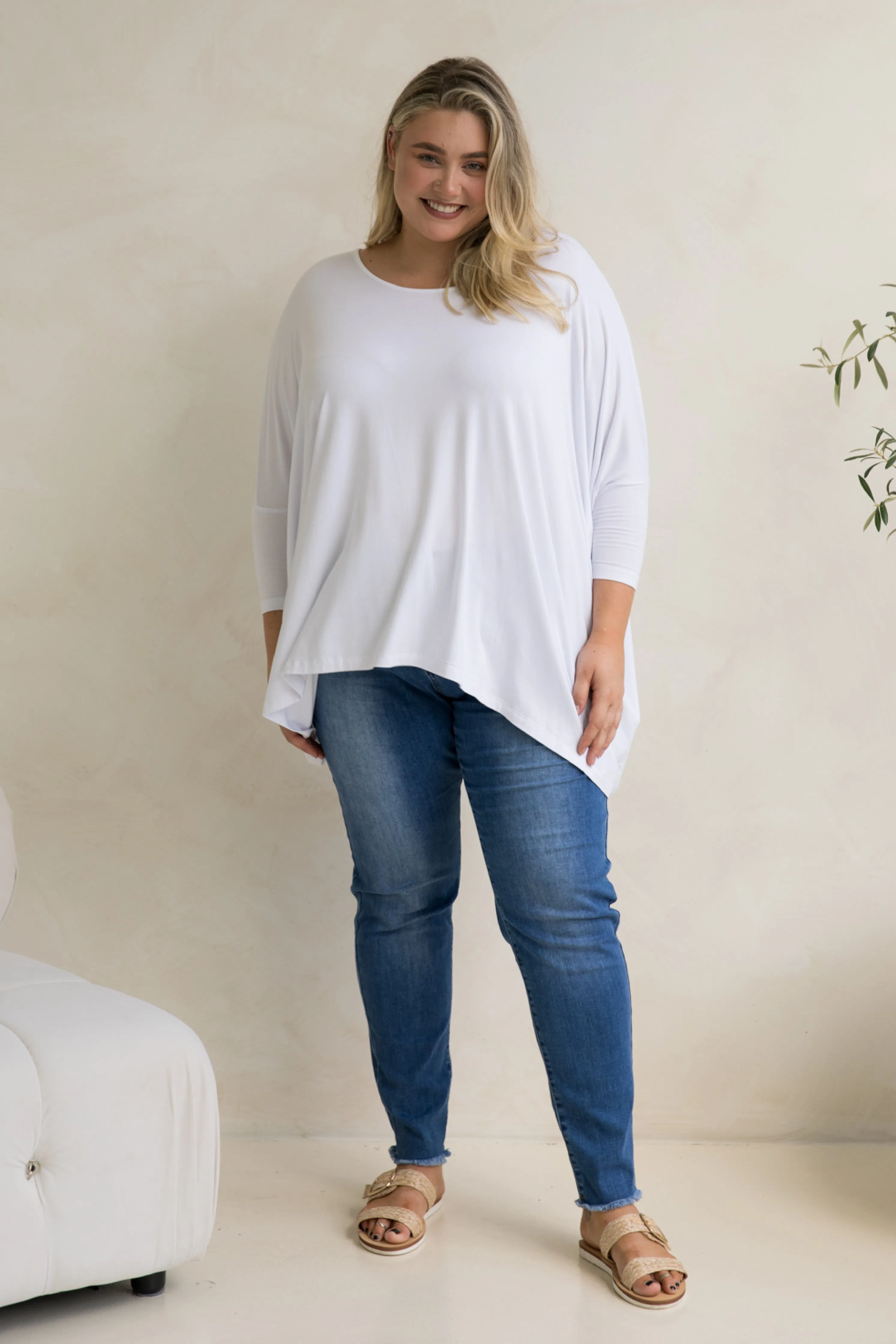 Long Sleeve Essential Top in White