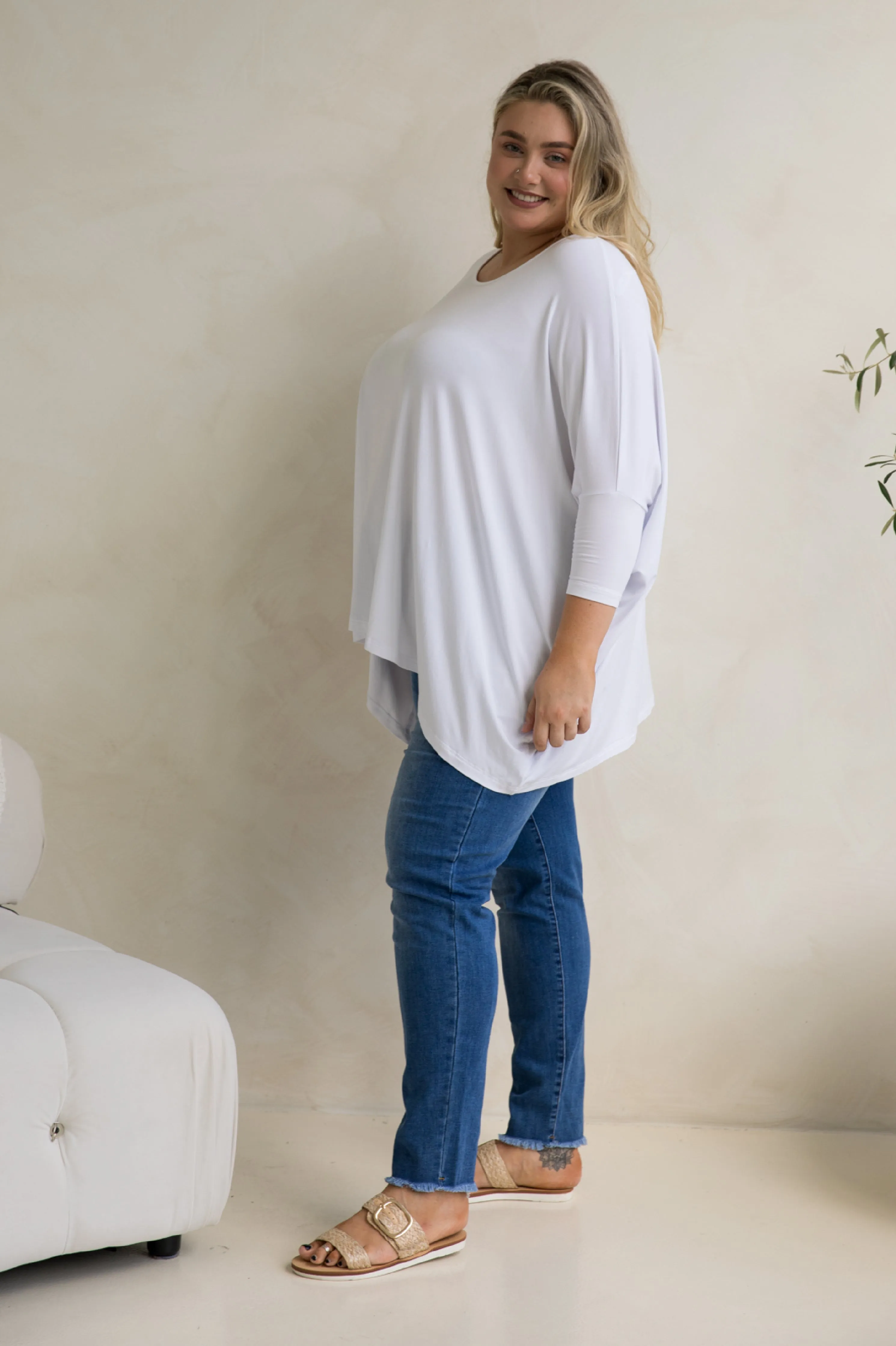 Long Sleeve Essential Top in White