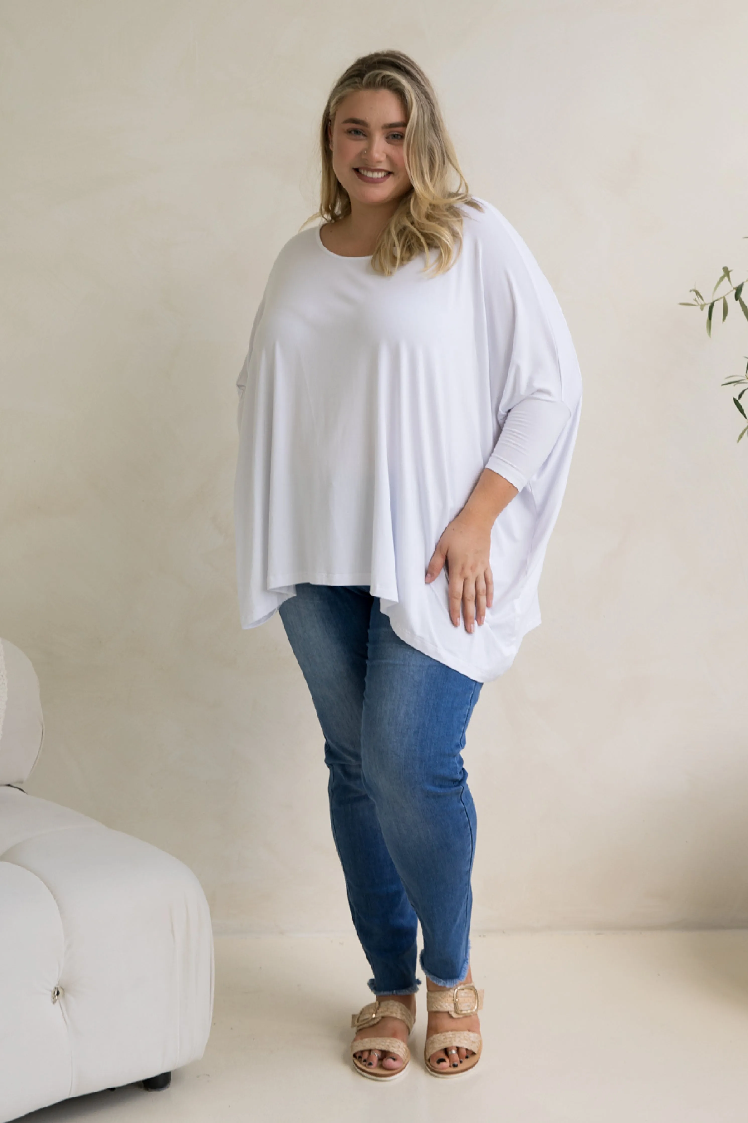 Long Sleeve Essential Top in White