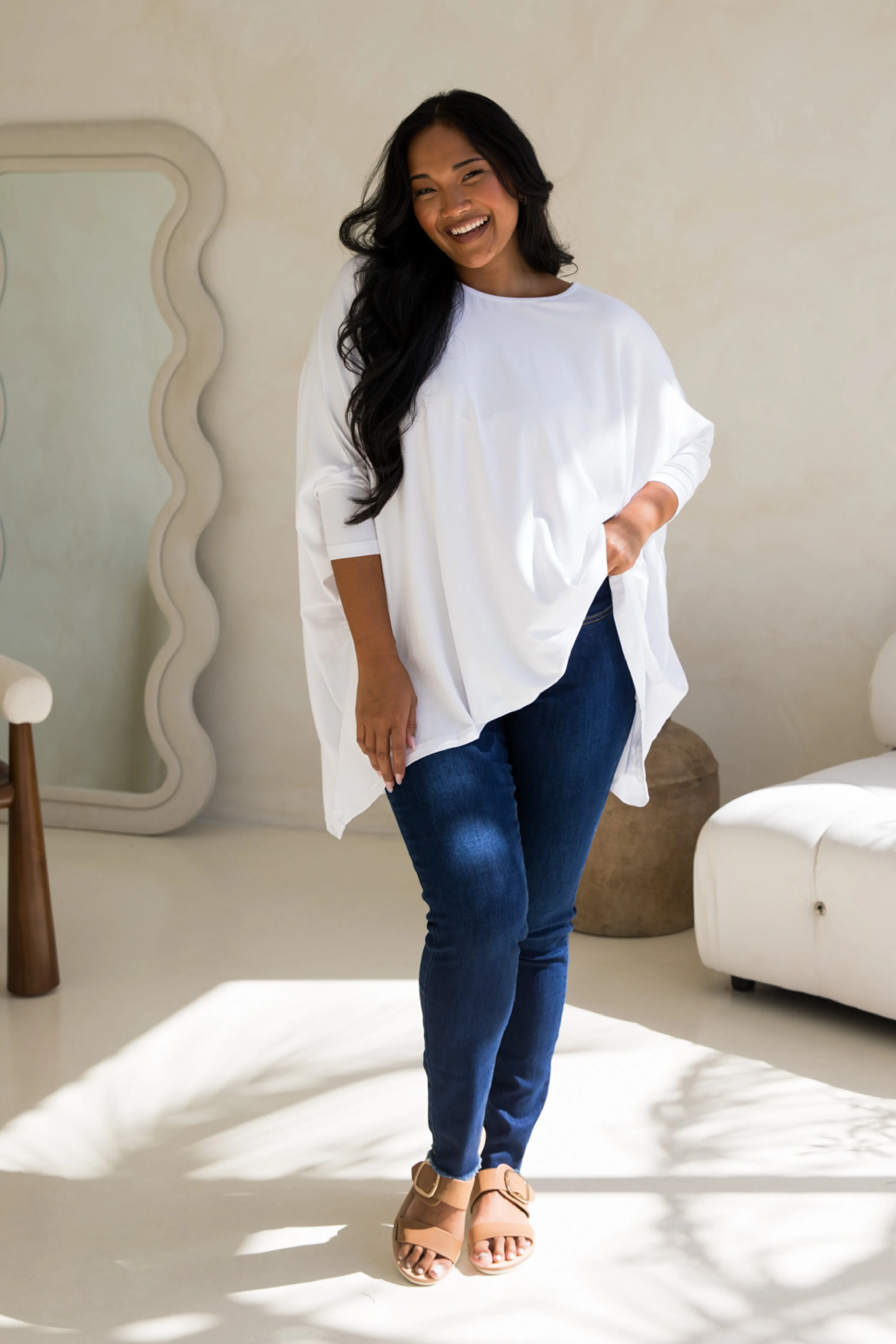 Long Sleeve Essential Top in White