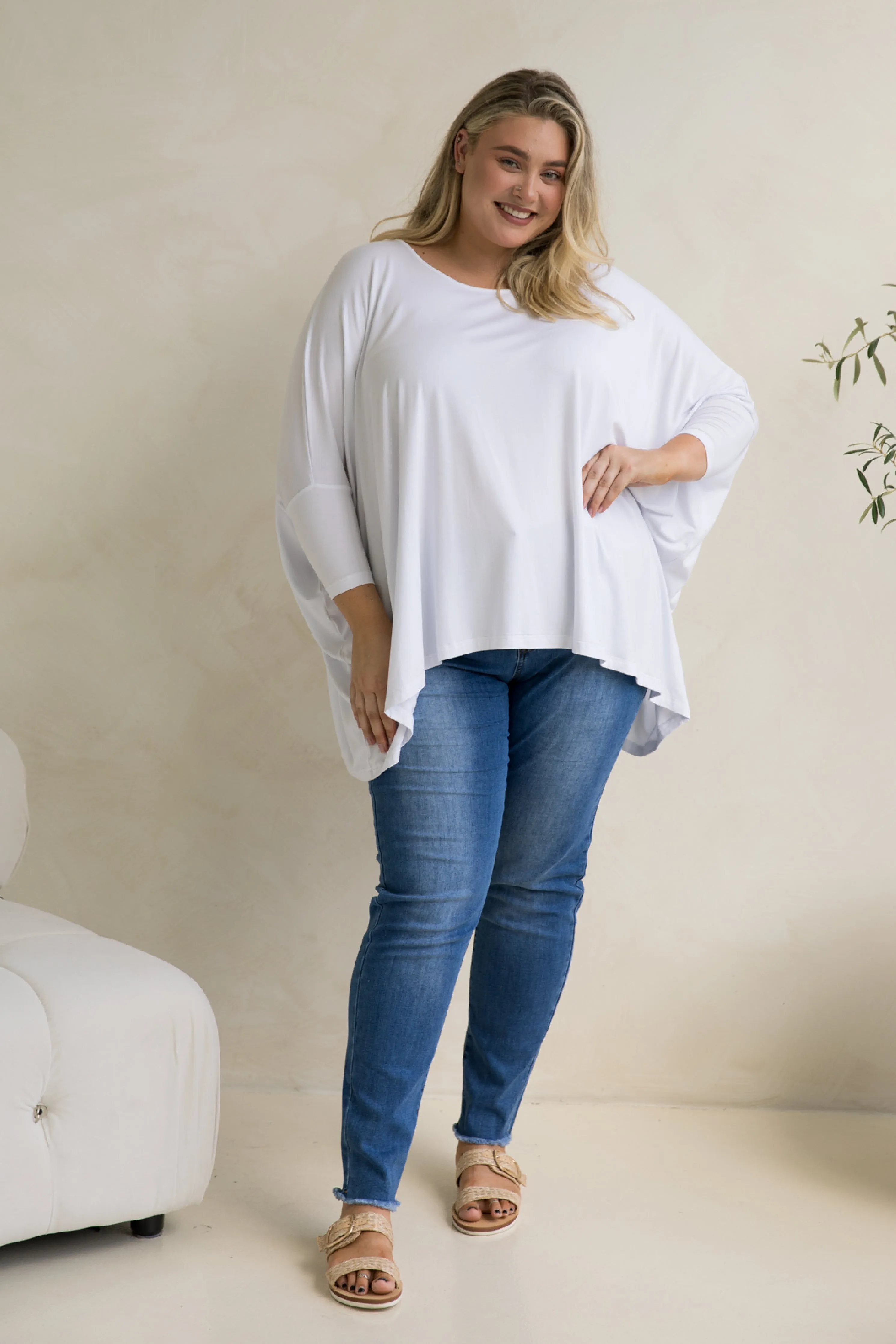 Long Sleeve Essential Top in White