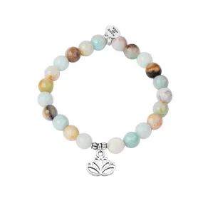 Lotus | Stone Beaded Charm Bracelet | Amazonite