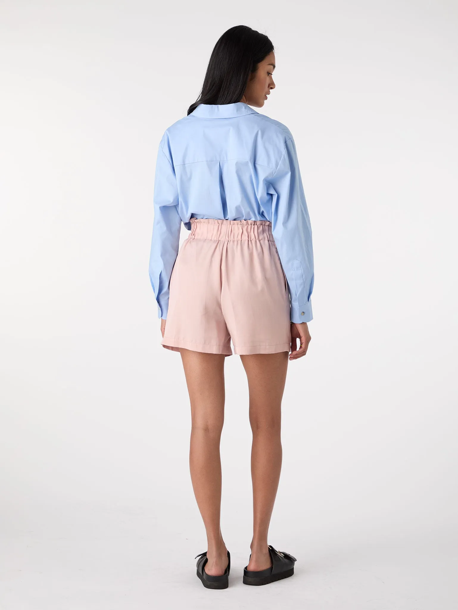 Manila Tie Front Shorts in Blush Pink