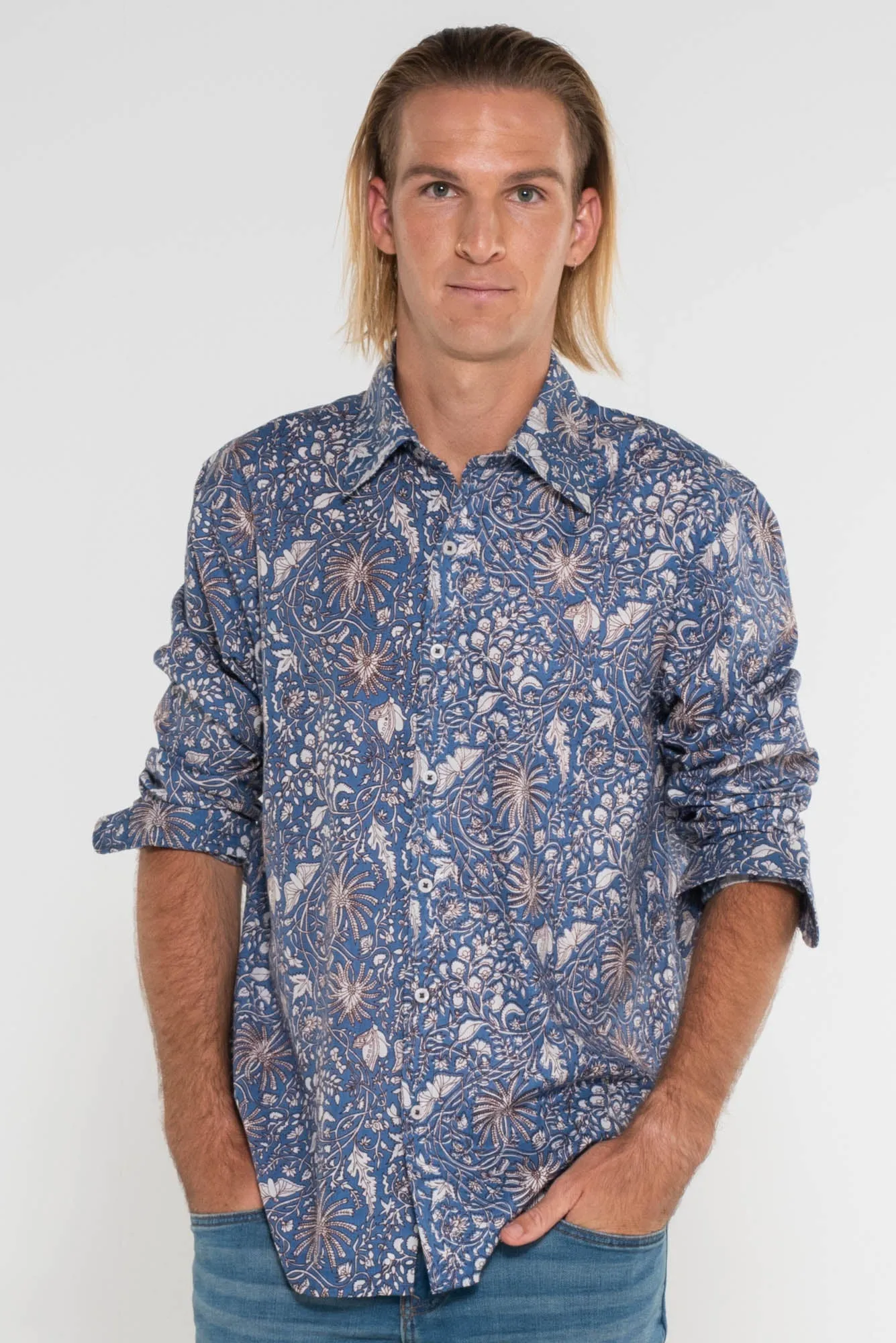 Mr Darcy Mens Shirt Indigo Butterfly