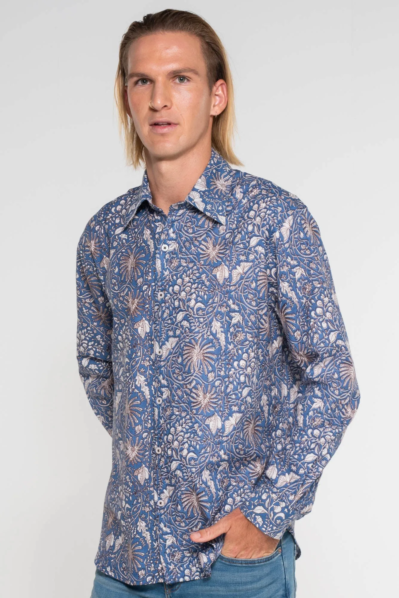 Mr Darcy Mens Shirt Indigo Butterfly