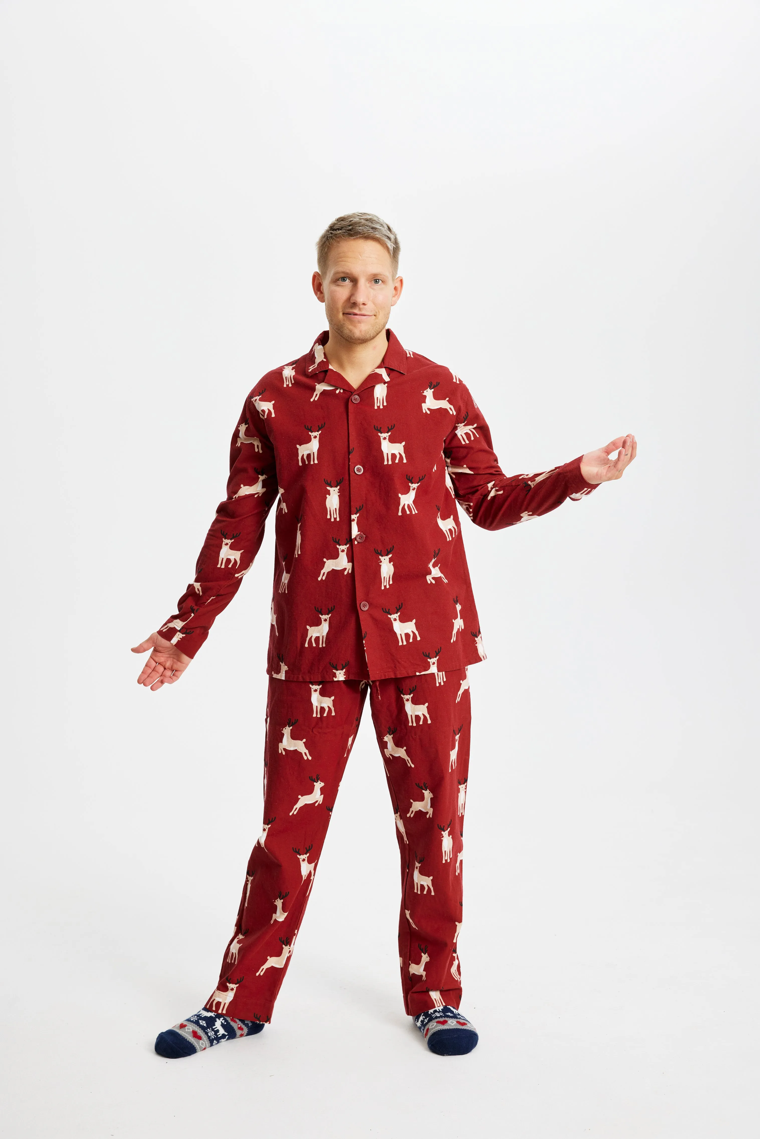 Rensdyr Julepyjamas Flannel - Herre.