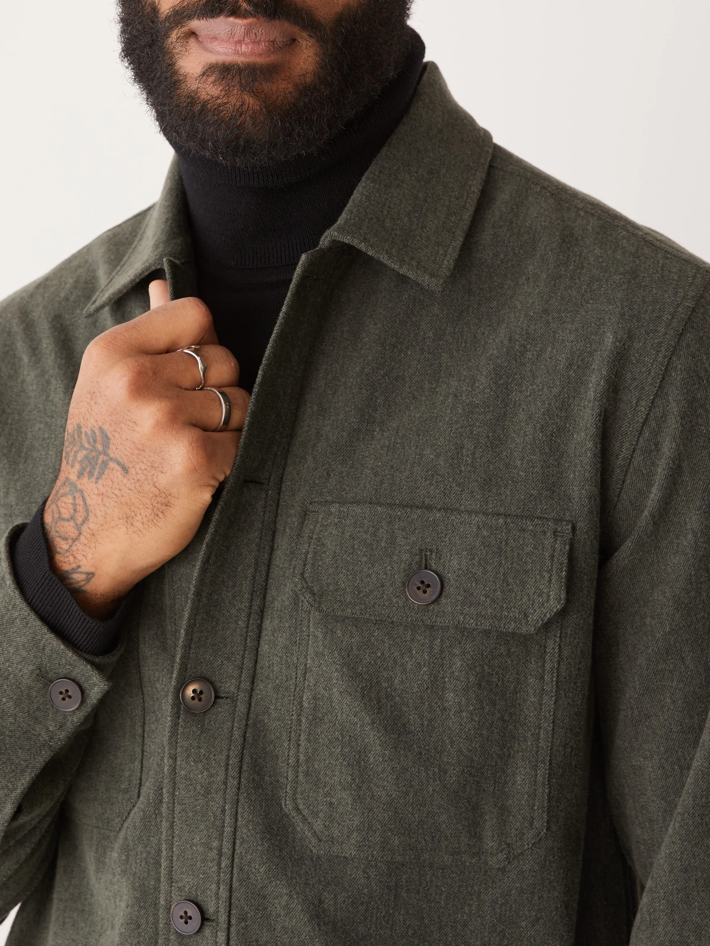 The Flex Brushed Overshirt in Green